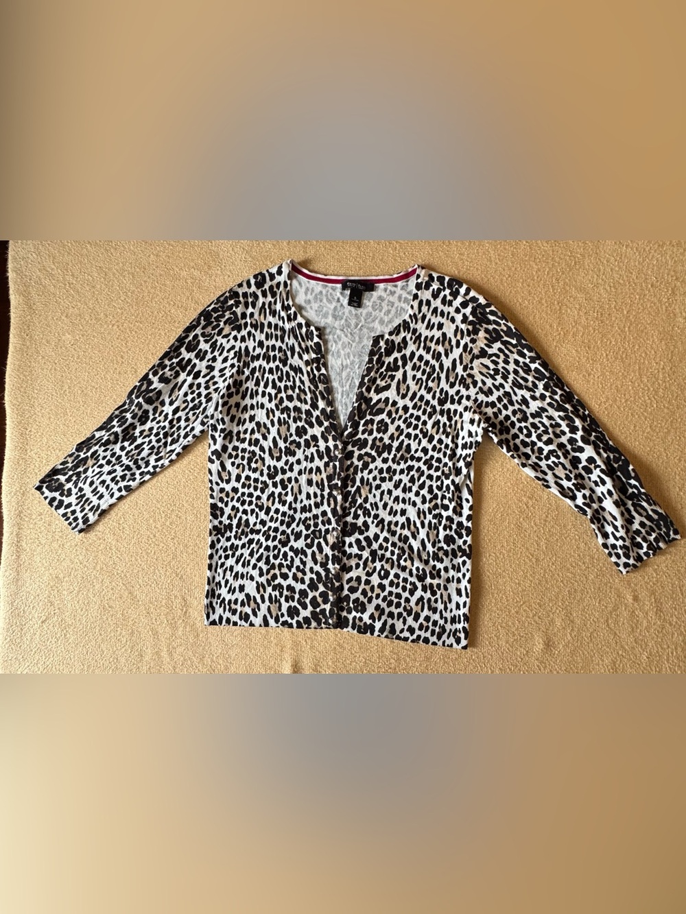 White House Black Market Leopard-Print Button Front Top in Black, White & Tan